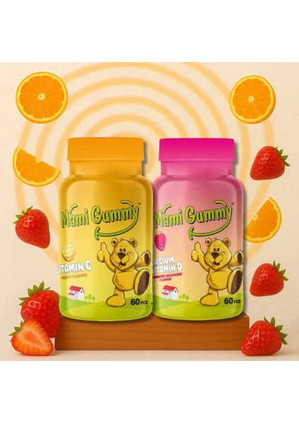 2'li Set Kalsiyum & Vitamin D (Çilek) - Vitamin C (Portakal)
