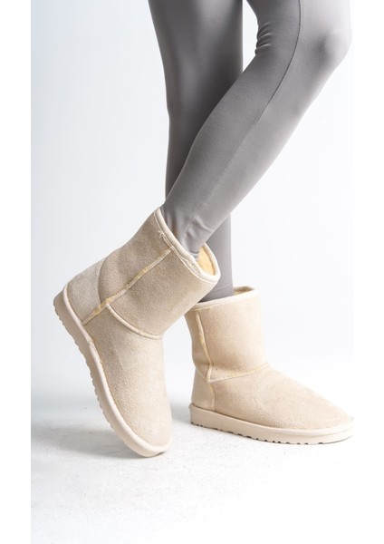 Selına Bağcıksız Düz Taban Içi Kürklü Süet Kadın Bot Skt - Krem modelleri