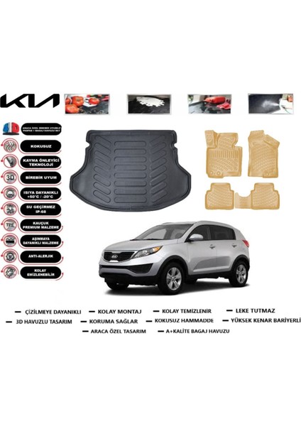 Kia Sportage 2011 Model Bagaj Havuzu(Paspası)+Araca Özel Bej Paspas Takımı Flex