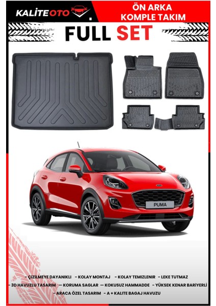 Ford Puma 2019-2025 4d Uyumlu Bagaj Havuzu 4d Havuzlu Paspas Seti