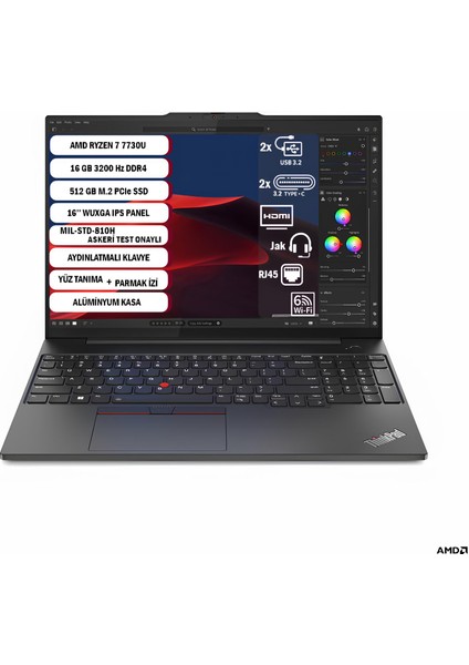NB E16 THINKPAD 21JT0017TX RYZEN7-7730U 16GB 512SSD O/B 16 DOS