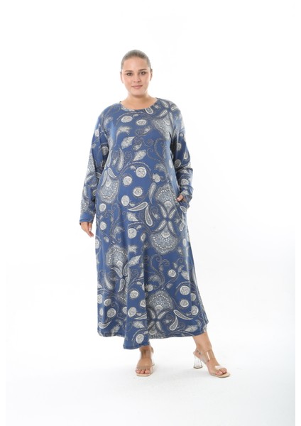 Kadın Likralı Viskon Kumaş Desenli Büyük Beden Elbise