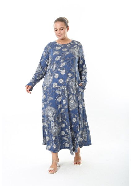 Kadın Likralı Viskon Kumaş Desenli Büyük Beden Elbise modelleri