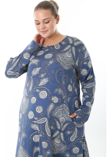 Kadın Likralı Viskon Kumaş Desenli Büyük Beden Elbise fırsatları