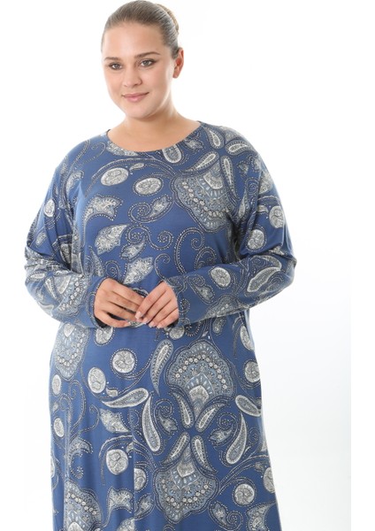 Kadın Likralı Viskon Kumaş Desenli Büyük Beden Elbise