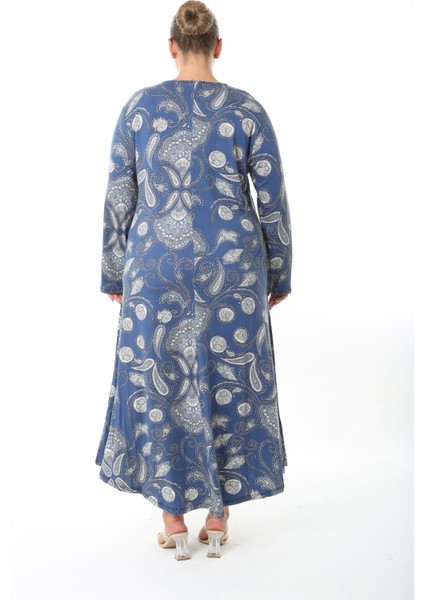 Kadın Likralı Viskon Kumaş Desenli Büyük Beden Elbise