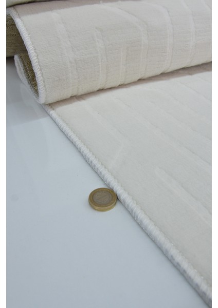 Kaymaz Tabanlı Kesme Kabartmalı Salon Koridor Mutfak Halısı 5025K Krem fırsatları