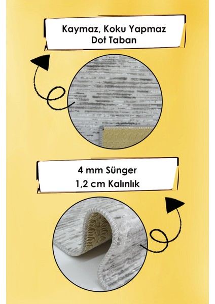 Kaymaz Tabanlı Kesme Kabartmalı Salon Koridor Mutfak HALISI5015G Gri