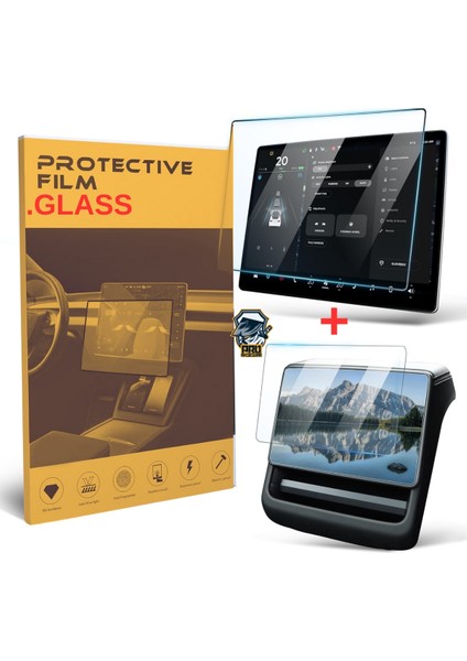 Tesla Model Y Juniper 2025 Parmak İzi Önleyici Sert Cam Ekran Koruyucu Ön ve Yolcu Ekranı İçin 2in1 (Ön 15,4"/Arka 8)" Dokunmatik Ekran Temperli Cam Koruyucu