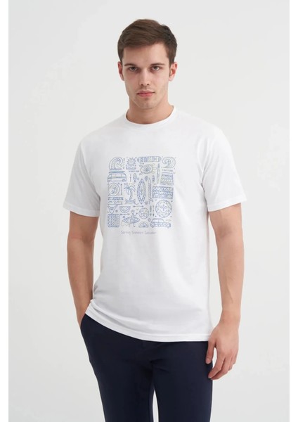 Bisiklet Yaka Regular Fit Pamuklu Baskılı Tişört