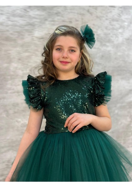 Kız Çocuk Tokalı Pullu Fiyonklu Şık Kat Kat Kuyruklu Elbise fiyatları