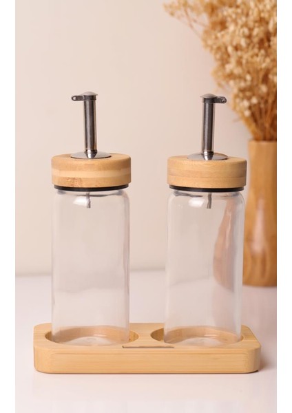 Bambu Kapaklı Cam Yağlık & Sirkelik Seti – 2'li Standlı 200ML fırsatları