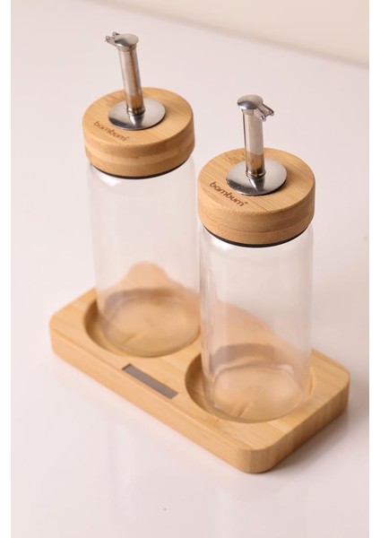 Bambu Kapaklı Cam Yağlık & Sirkelik Seti – 2'li Standlı 200ML indirimleri