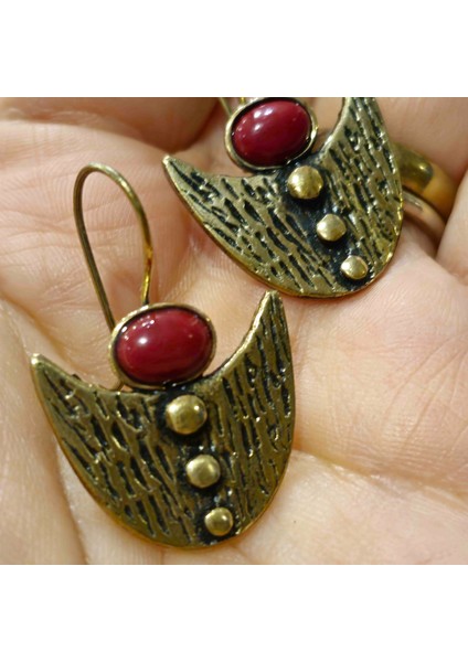 Doğaltaşlı Otantik Küpe Mercan