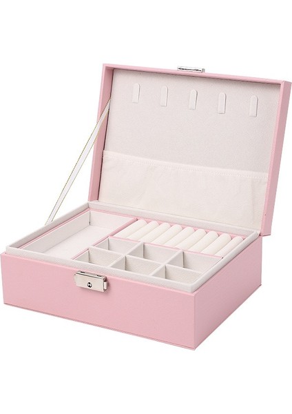 Kilitli Mini Mücevher Takı Kutusu - Sepetli 2 Bölüm Pembe Takı Organizeri fiyatları