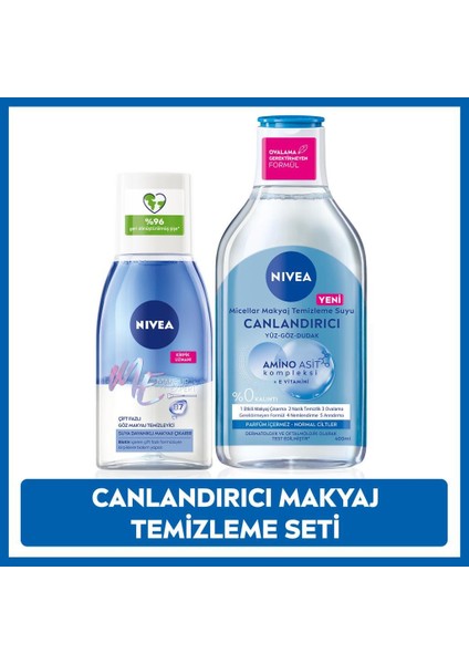 Göz Makyaj Temizleyici 125ML ve Canlandırıcı Micellar Makyaj Temizleme Suyu, Amino Asit, E Vitamini