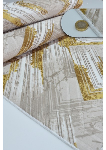 Kaymaz Tabanlı Kesme Kabartmalı Salon Koridor Mutfak HALISI5014G Gold