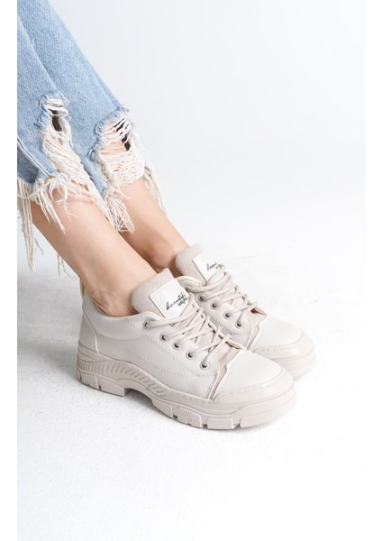 Jane Bağcıklı Ortopedik Taban Kadın Sneaker Spor Ayakkabı Ckt - Krem fiyatları