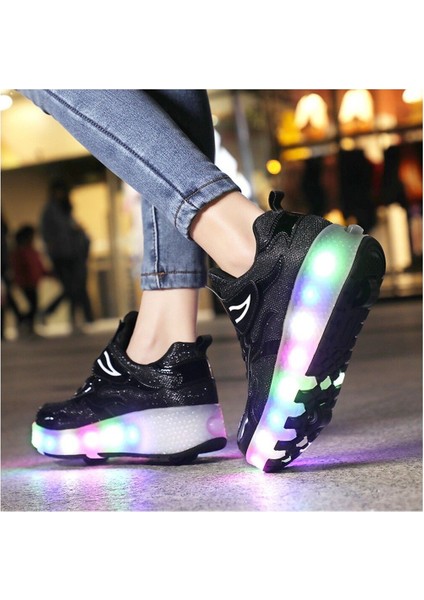 Unisex Skateboard Ayakkabı Şarj Edilebilir LED Işıklı Kapanabilir Tekerlekli