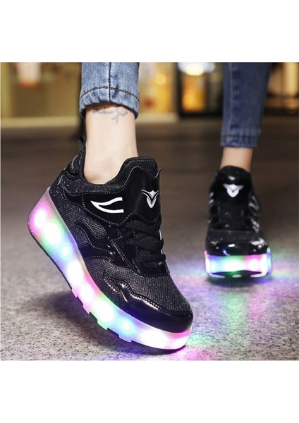 Unisex Skateboard Ayakkabı Şarj Edilebilir LED Işıklı Kapanabilir Tekerlekli modelleri