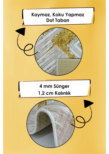 Kaymaz Tabanlı Kesme Kabartmalı Salon Koridor Mutfak HALISI5014G Gold