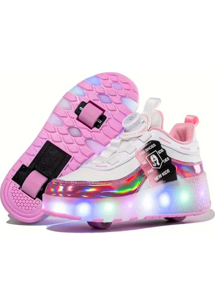 Unisex Skateboard Ayakkabı Şarj Edilebilir LED Işıklı Kapanabilir Tekerlek