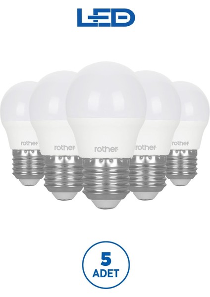 RTL09121-5 Rother G45 LED Ampul 6W E27 470 Lümen 3000K Sarı Işık Enerji Tasarruflu Ampul 5 Adet
