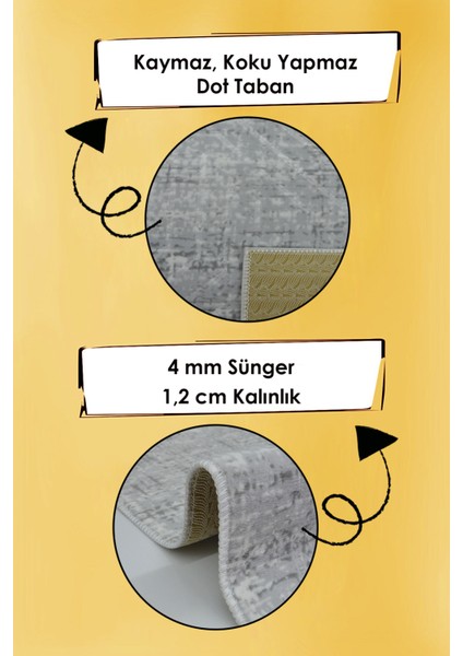 Kaymaz Tabanlı Kesme Kabartmalı Salon Koridor Mutfak HALISI5002G Gri