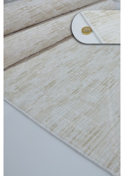 Kaymaz Tabanlı Kesme Kabartmalı Salon Koridor Mutfak Halısı 5015K Krem