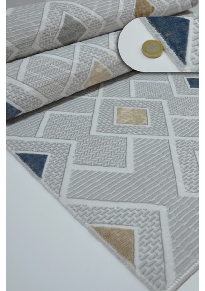 Kaymaz Tabanlı Kesme Kabartmalı Salon Koridor Mutfak Halısı 5031G Gri