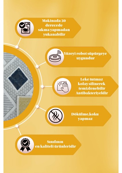 Kaymaz Tabanlı Kesme Kabartmalı Salon Koridor Mutfak Halısı 5031G Gri