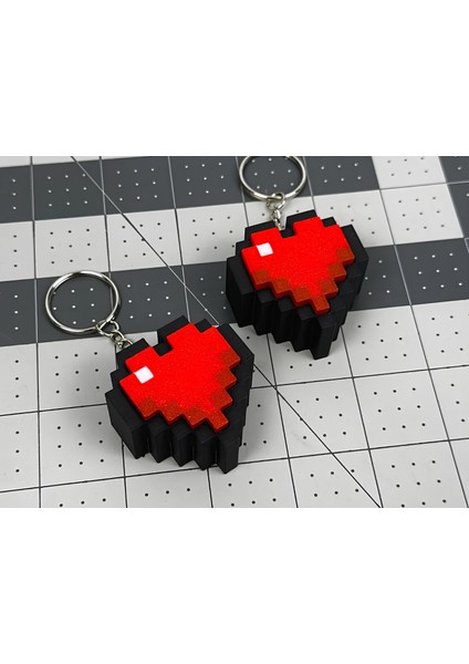 Minecraft Piksel Kalp Anahtarlık Çanta Süsü Charm – Mekanik Clicky Switch’li 3D Baskı Oyun Aksesuarı