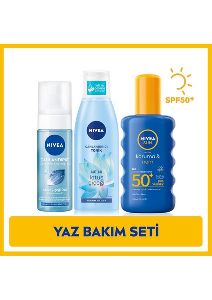 Sun SPF50 Güneş Koruyucu Vücut Spreyi 200ML, Yüz Temizleme Köpüğü 150ML, Canlandırıcı Tonik 200ML