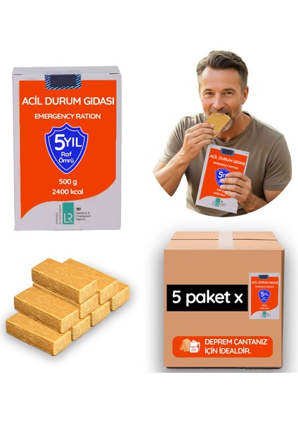 Acil Durum ve Deprem Gıdası, Afet Beslenme Paketi , Hayat Kurtaran Beslenme, 5 Yıl Raf Ömrü Ile (5 Paket x 500 gr.)