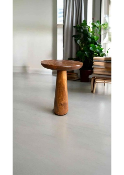 Doğal Ahşap Mantar Sehpa – Tekli Açık Ceviz Yan Sehpa - Zigon Fiskos Set