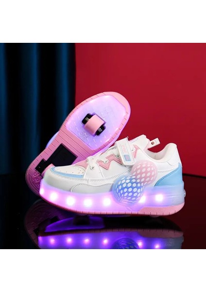 Unisex Skateboard Ayakkabı Kapanabilir Tekerlekli Işıklı Şarj Edilebilir