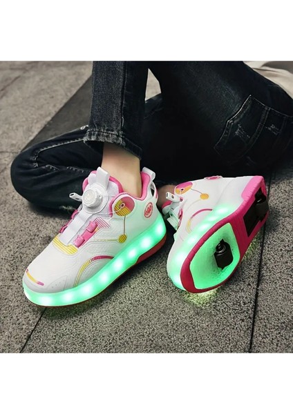 Unisex Skateboard Ayakkabı Şarj Edilebilir LED Işıklı Kapanabilir Tekerlek