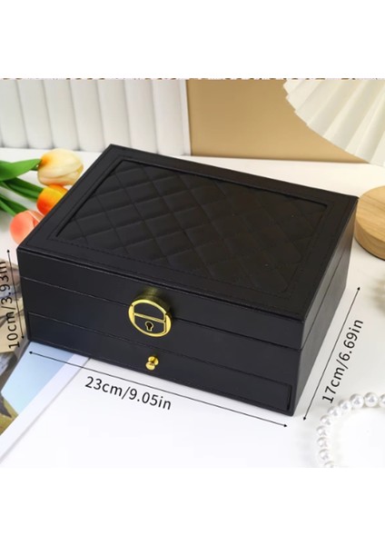 Mk-23 Büyük Boy Takı Organizeri - Kilitli 2 Katlı Çekmeceli Lüks Takı Kutusu - Mücevher Kutusu fiyatları