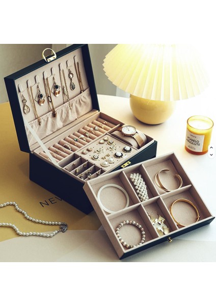Mk-23 Büyük Boy Takı Organizeri - Kilitli 2 Katlı Çekmeceli Lüks Takı Kutusu - Mücevher Kutusu fırsatları