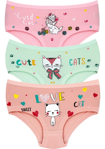 Kız Çocuk Külot 3'lü Baskılı (%96 Pamuk - %4 Elastan)