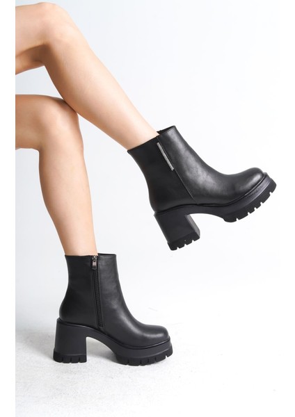 Lısse Fermuarlı Ortopedik Taban Kalın Topuklu Kadın Bot Cst - Siyah modelleri