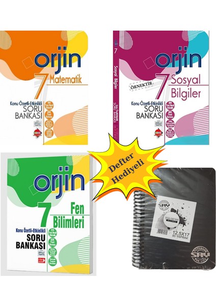 7.sınıf Orjin Lgs 3’lü Set | Matematik + Sosyal Bilgiler + Fen Bilimleri | Hediye Black Defter
