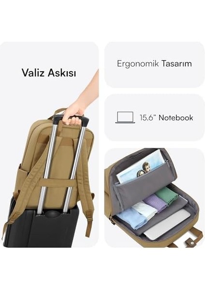 MCE-1523 Nova Eco Çevre Dostu Laptop Sırt Çantası 15.6 Inç, Ykk Fermuarlı Bilgisayar Sırt Çantası, Kadın ve Erkek Günlük Çanta, Okul ve Iş Çantası, Camel modelleri