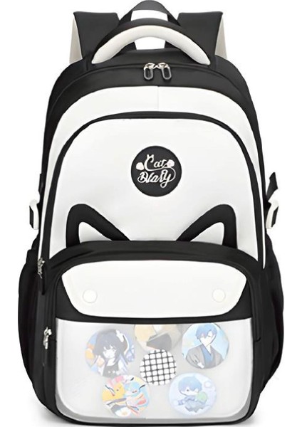 3 Bölmeli Uniqe Cats Kolej Okul Sırt Çantası Siyah (MU-1827)
