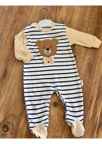 Ayıcık Desenli Unisex Bebek Ayaklı Tulum 6-9-12 Ay
