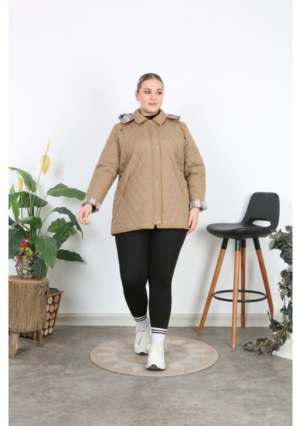 Baharlık Ekoseli, Kapitone Mont, Kapüşonlu Mont, Büyük Beden, Su Itici, Biyeli, Vizon fiyatları