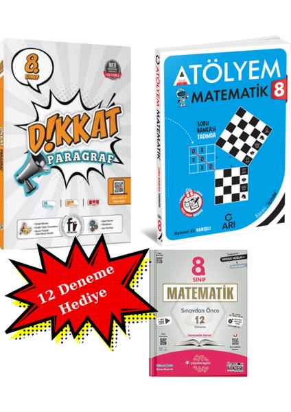 8. Sınıf Lgs Başarı Seti | Atölyem Matematik (Arı) + Dikkat Paragraf (Fi) | Hediye 12 Deneme (Üçgen Akademi)