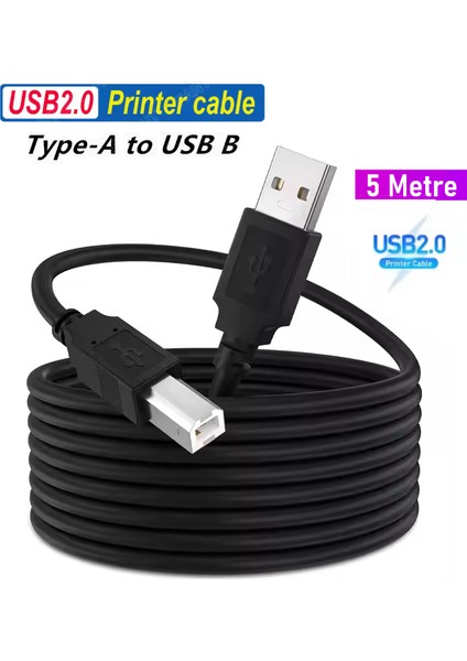 Filtreli Printer Cable USB2.0 Yazıcı Kablosu Hp Epson Canon Xerox Brother (5 Metre)