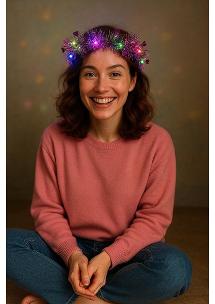 Kalp Püsküllü Gece Parıltısı 3 Modlu Led&amp;apos;li Işıklı Taç Fuşya Renk fiyatları