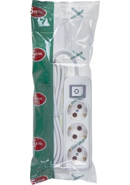 5 Metre Üç 3’lü Topraklı Anahtarlı Grup Priz (Eko Grup Marka) fiyatları